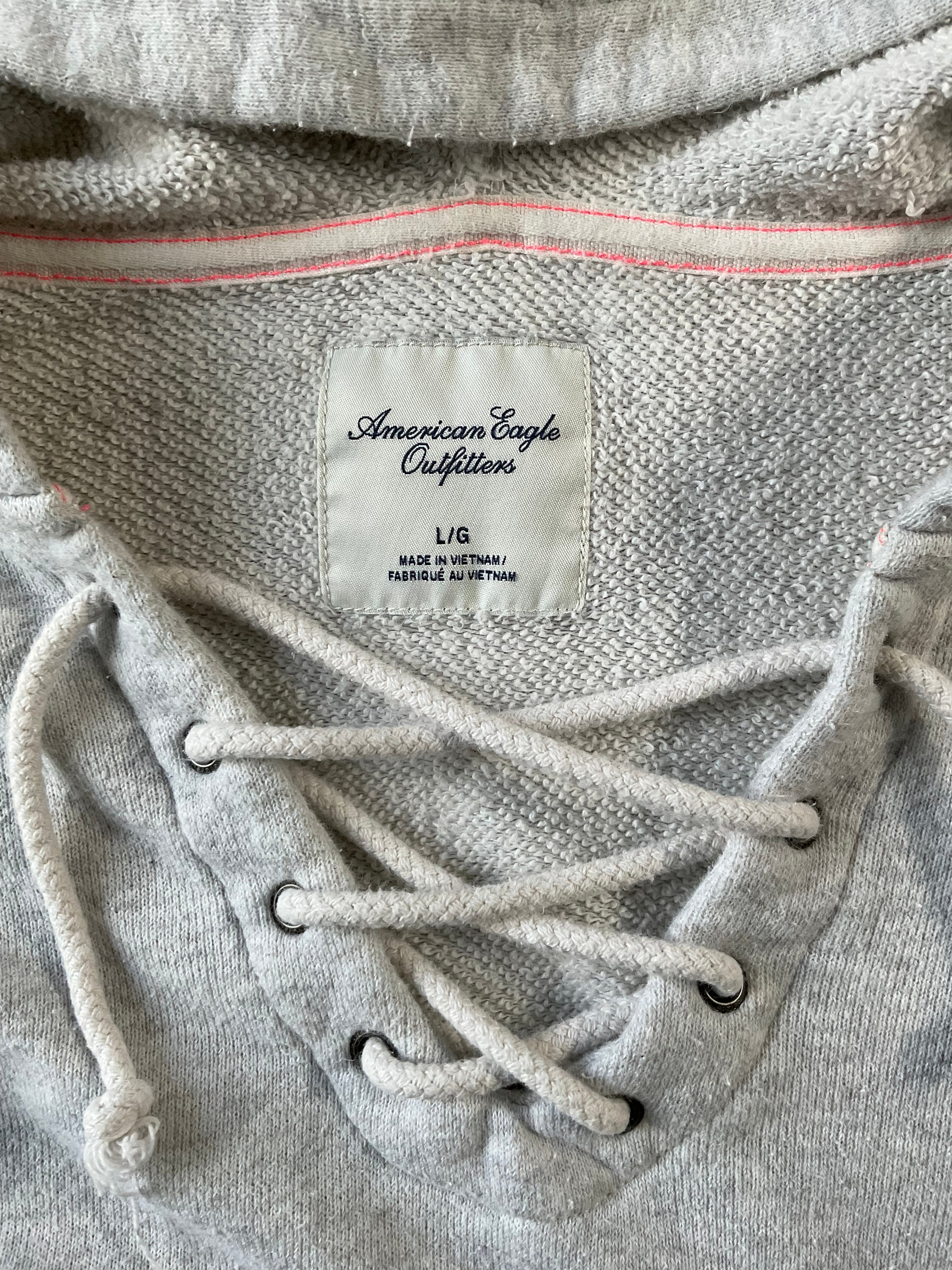 American Eagle Outfitters Women’s Hoodie Crop Top Sweatshirt with Pocket. Lace Up Front.