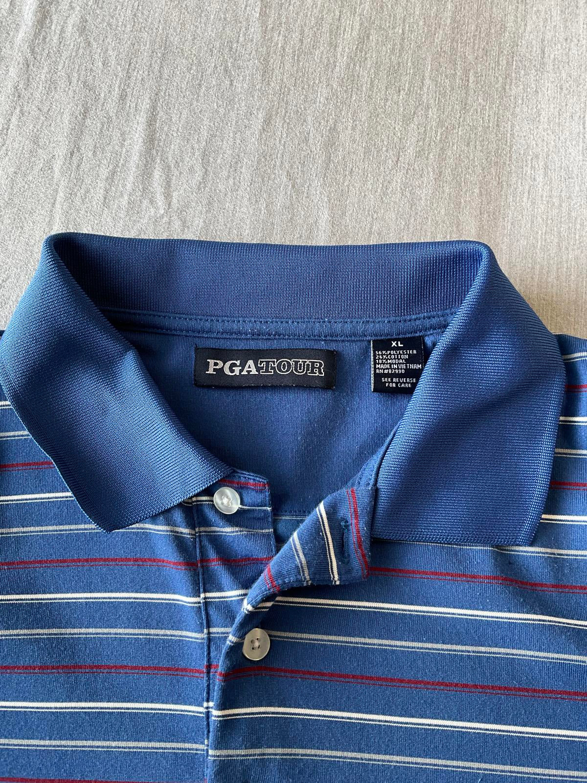 PGA Tour Men's Long Sleeve Polo Shirt Blue, Red. Gray