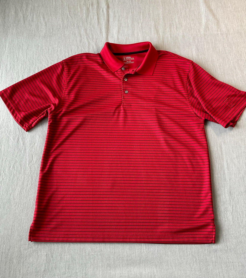 PGA Tour Men's Short Sleeve Polo Shirt Red Black Stripe