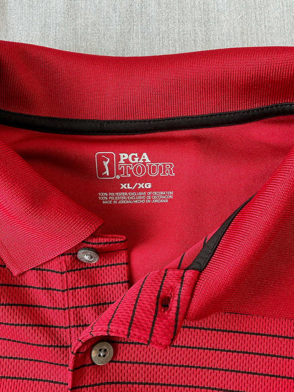 PGA Tour Men's Short Sleeve Polo Shirt Red Black Stripe