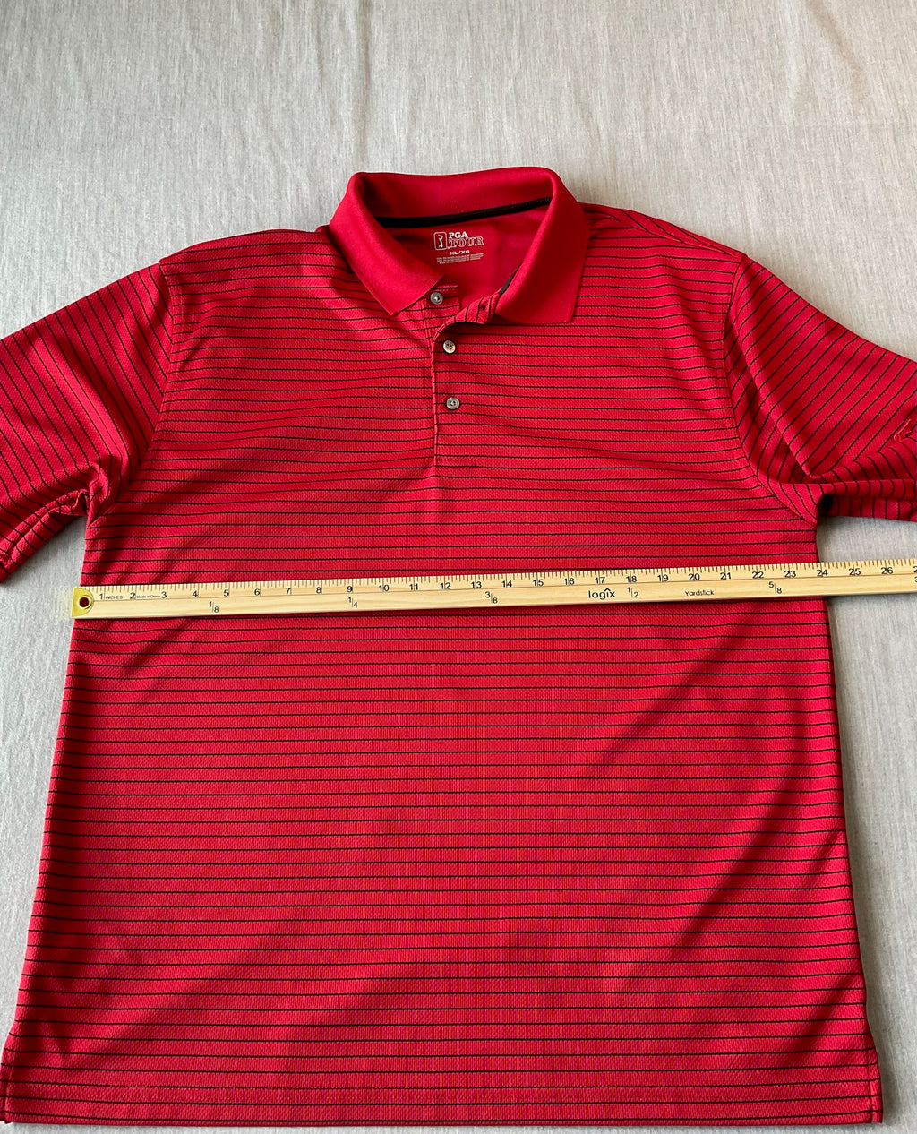 PGA Tour Men's Short Sleeve Polo Shirt Red Black Stripe