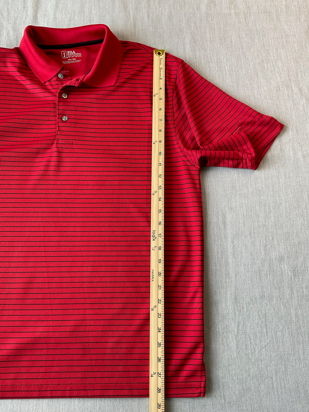 PGA Tour Men's Short Sleeve Polo Shirt Red Black Stripe