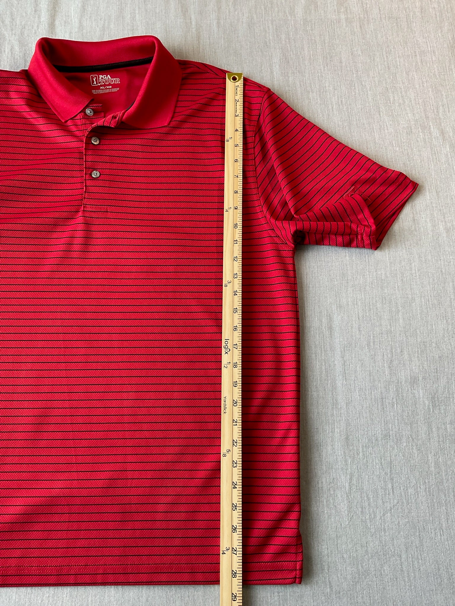 PGA Tour Men's Short Sleeve Polo Shirt Red Black Stripe