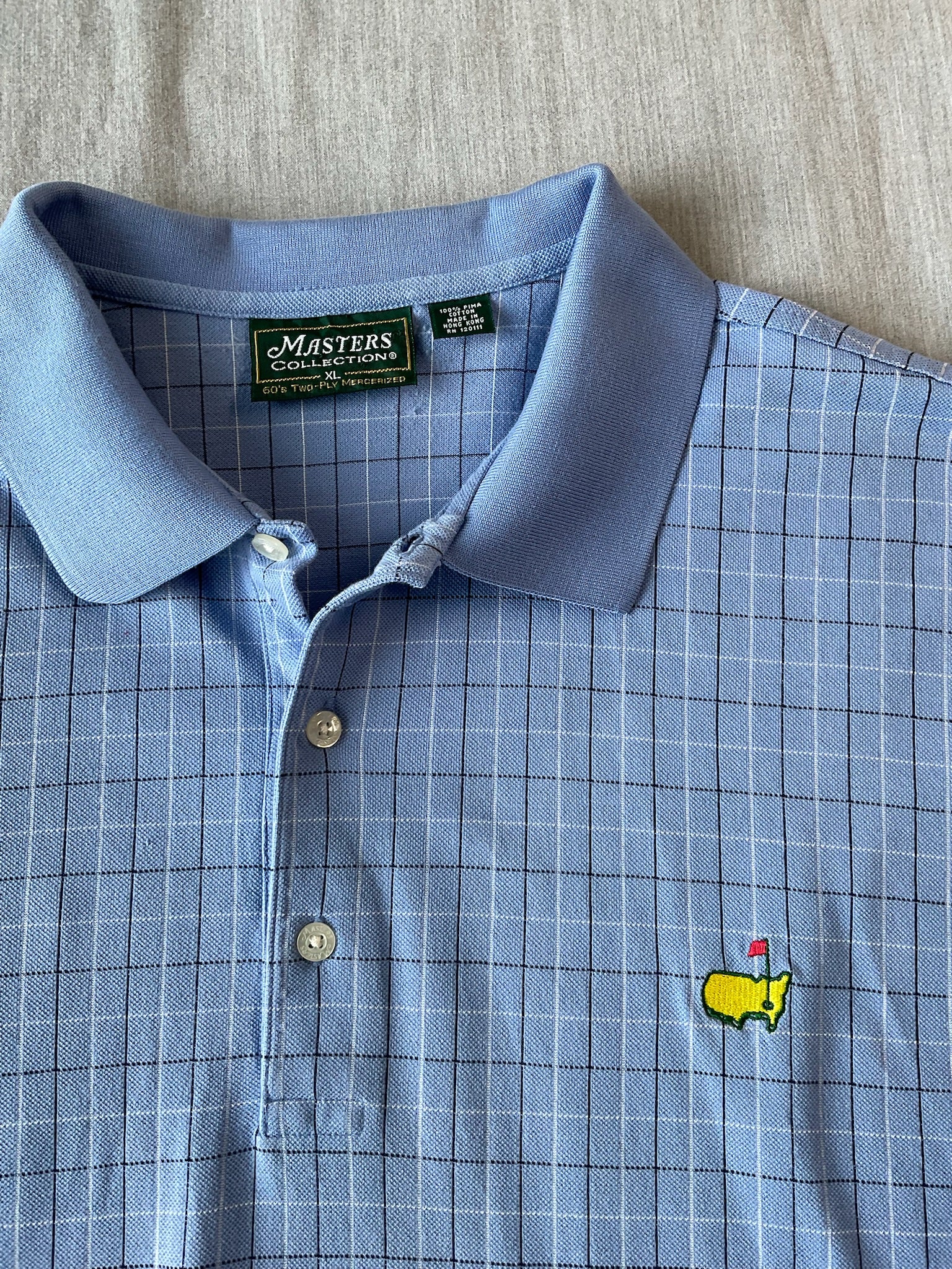 Masters Collection Men's Short Sleeve Polo in Light Blue Plaid.