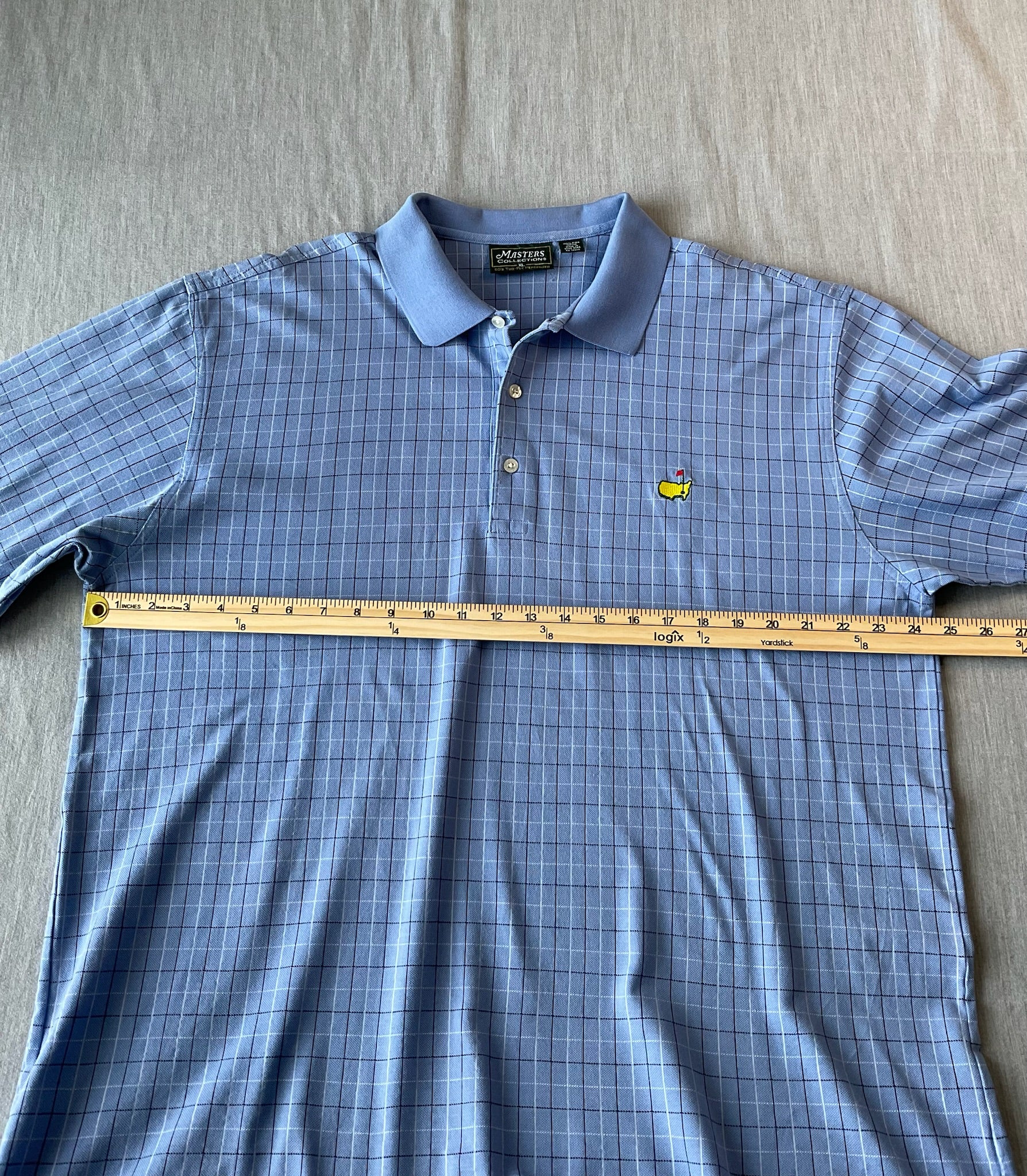 Masters Collection Men's Short Sleeve Polo in Light Blue Plaid.