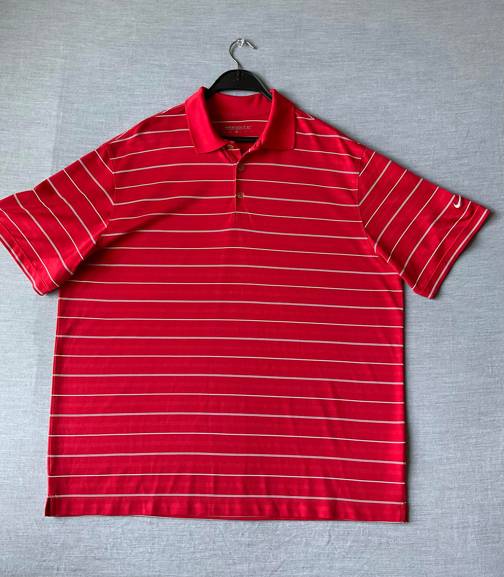 Nike Golf Dri Fit Men's  Short Sleeve Polo Shirt - Red White Stripe