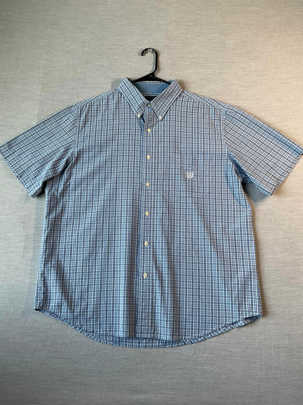 Chaps Men's Light Blue Plaid Short Sleeve Button Down Shirt XL