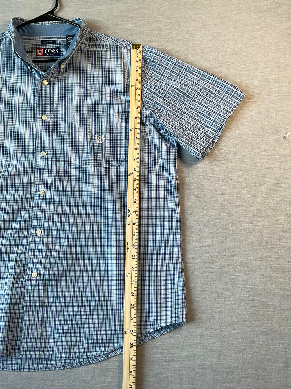 Chaps Men's Light Blue Plaid Short Sleeve Button Down Shirt XL