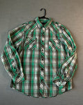 Surplus Men's Long Sleeve Button Up Green and White Plaid Shirt