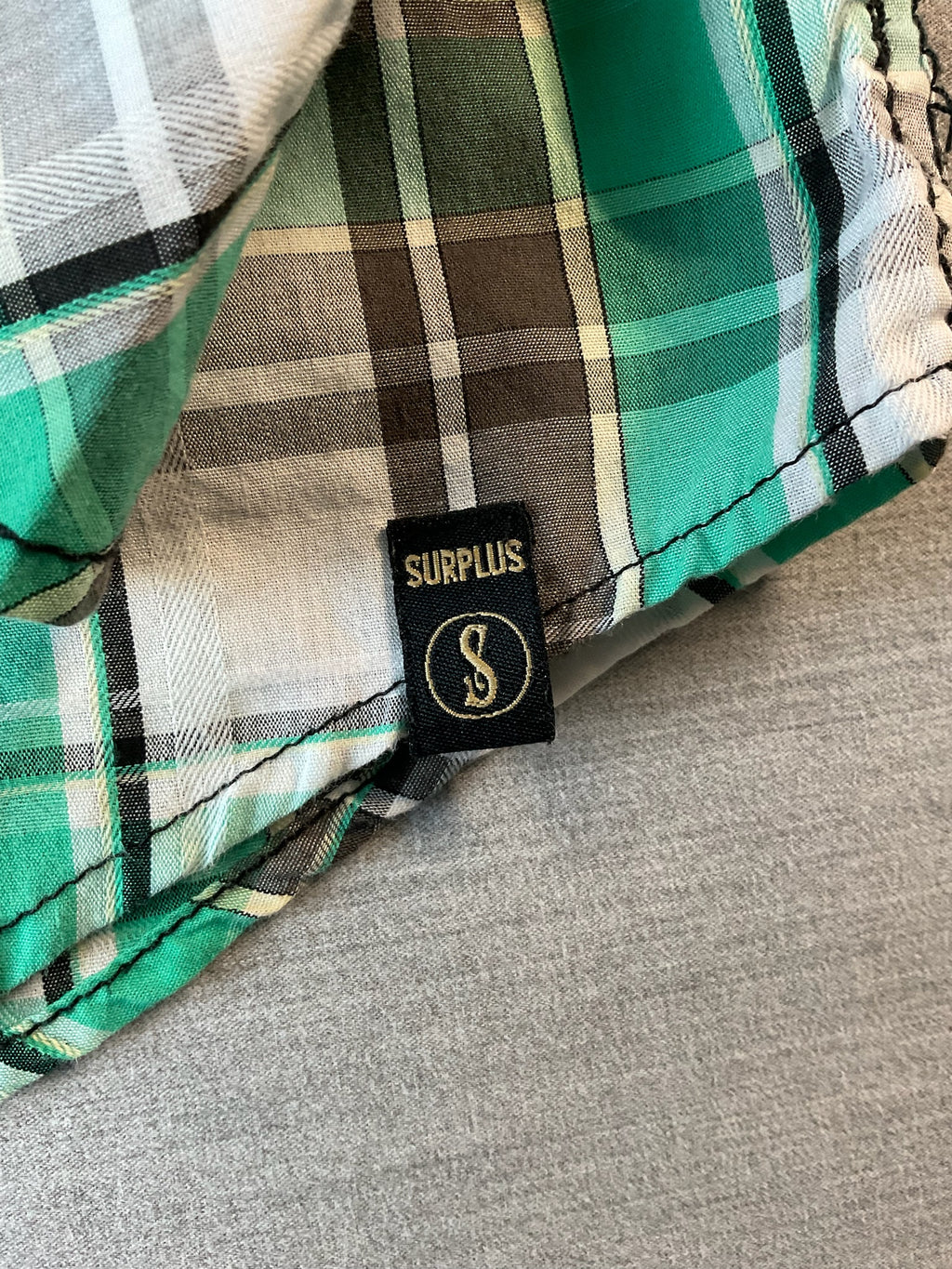Surplus Men's Long Sleeve Button Up Green and White Plaid Shirt