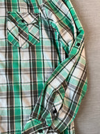 Surplus Men's Long Sleeve Button Up Green and White Plaid Shirt