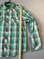 Surplus Men's Long Sleeve Button Up Green and White Plaid Shirt