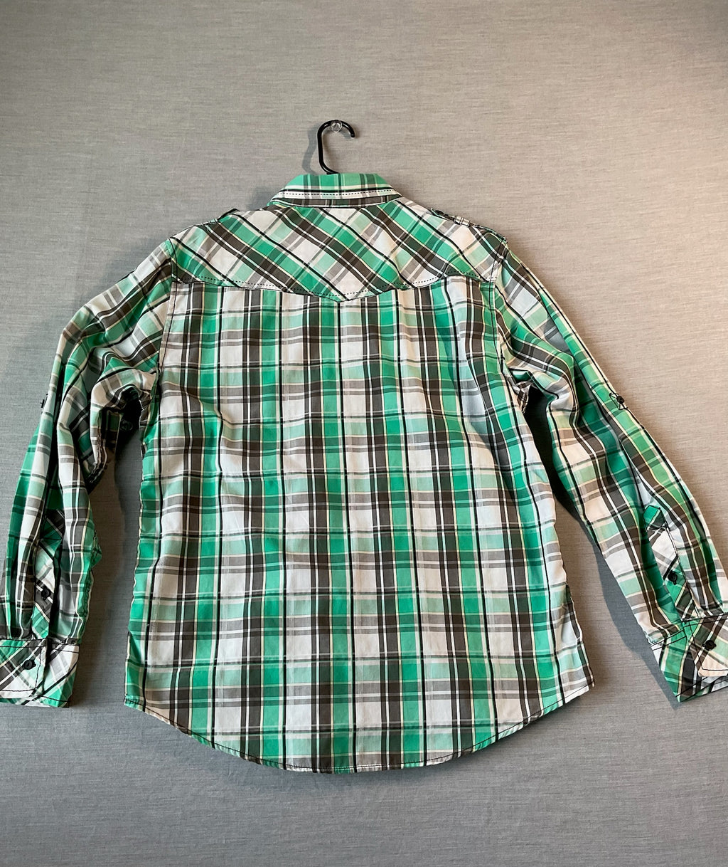 Surplus Men's Long Sleeve Button Up Green and White Plaid Shirt