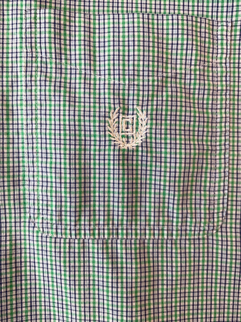 Chaps Men's Short Sleeve Button Up Green, White, Gray Plaid Shirt. XL