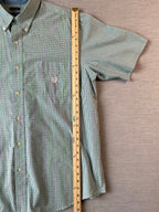 Chaps Men's Short Sleeve Button Up Green, White, Gray Plaid Shirt. XL