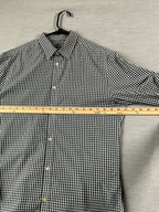 HM Men's Shirts Button Up Long Sleeve Navy Plaid.