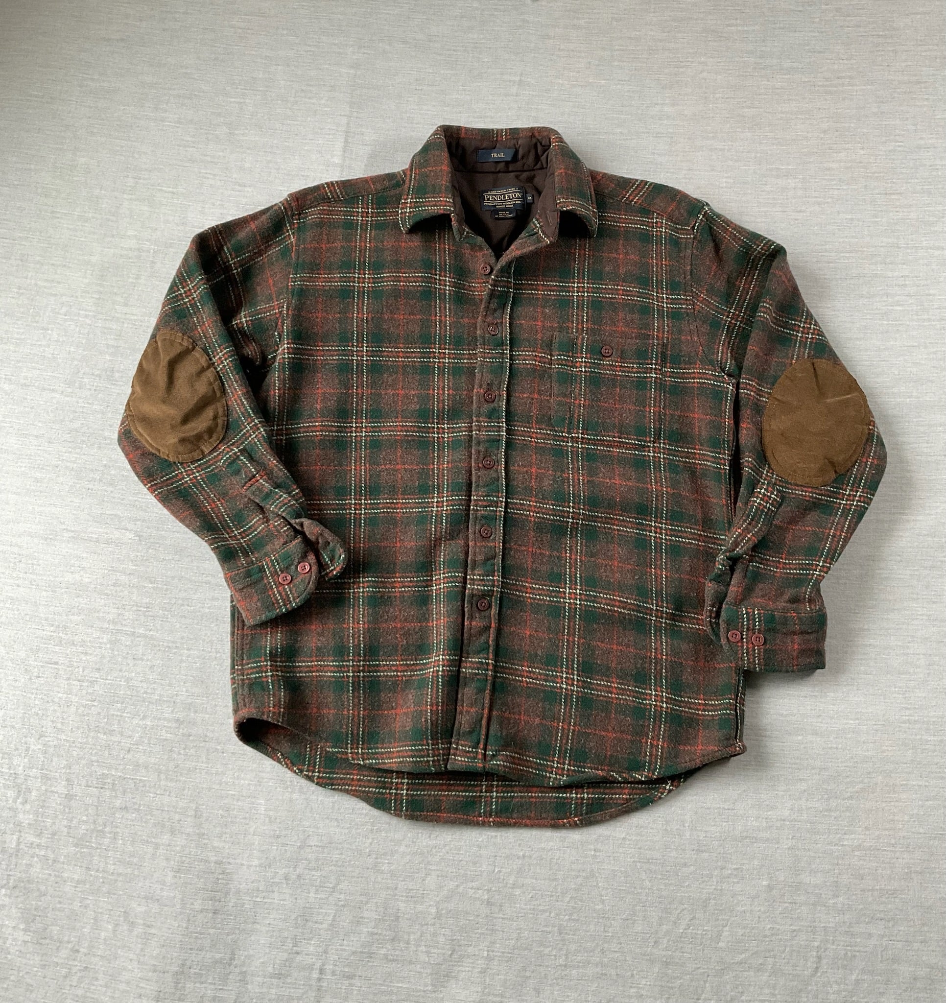 Pendleton Women's Trail Wool Shirt Long Sleeve Button Up with Reinforced Elbows in Brown Red Plaid
