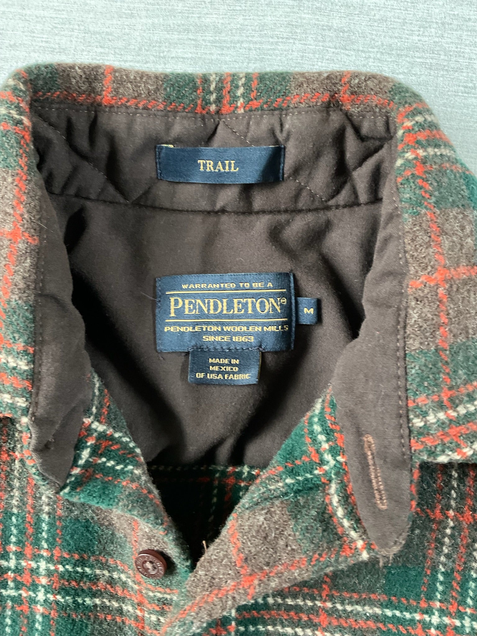 Pendleton Women's Trail Wool Shirt Long Sleeve Button Up with Reinforced Elbows in Brown Red Plaid