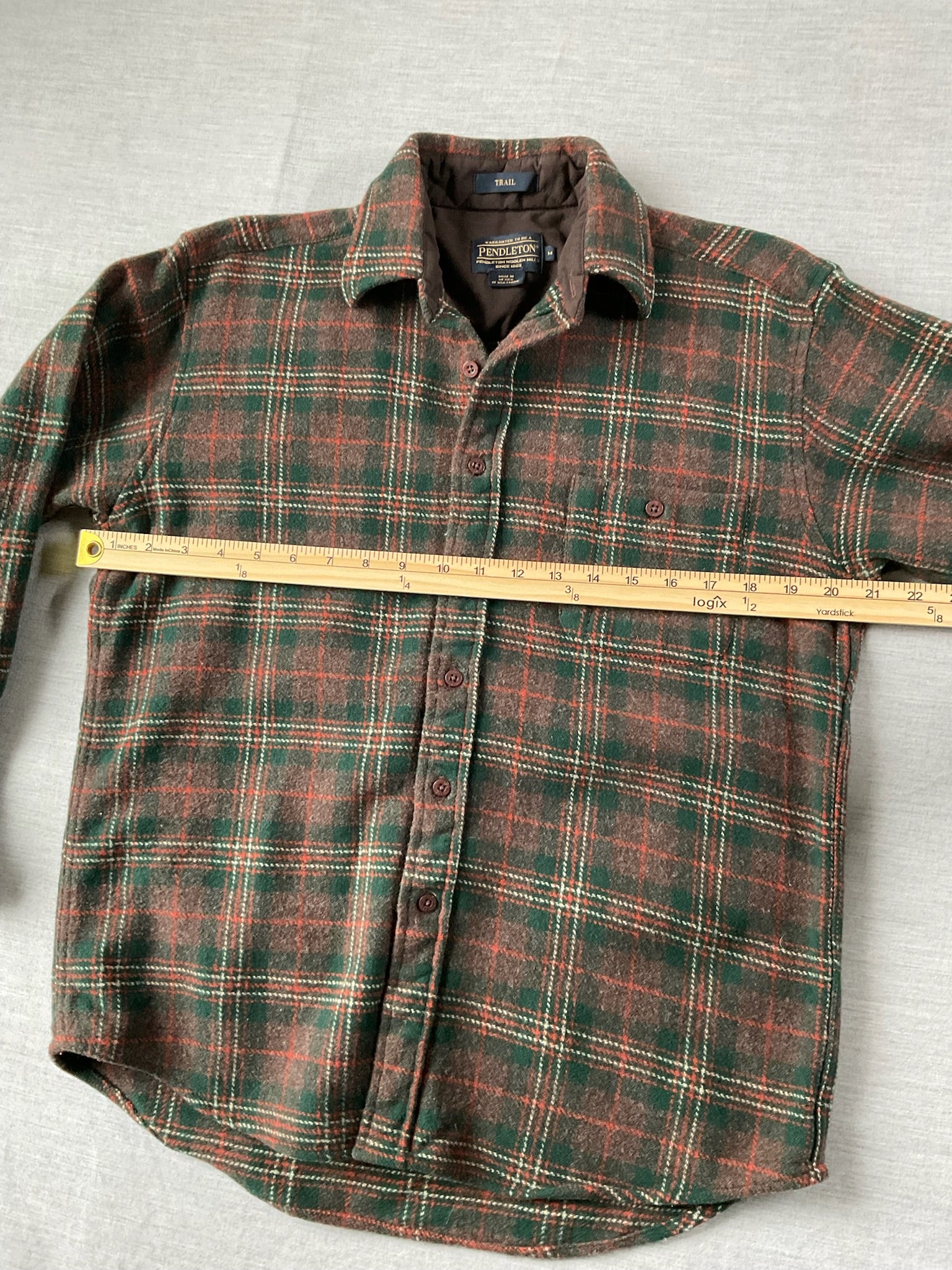 Pendleton Women's Trail Wool Shirt Long Sleeve Button Up with Reinforced Elbows in Brown Red Plaid