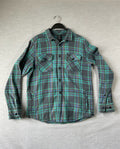 RVCA Men's Long Sleeve Button Up Flannel Shirt in Green and Blue.