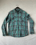 RVCA Men's Long Sleeve Button Up Flannel Shirt in Green and Blue.
