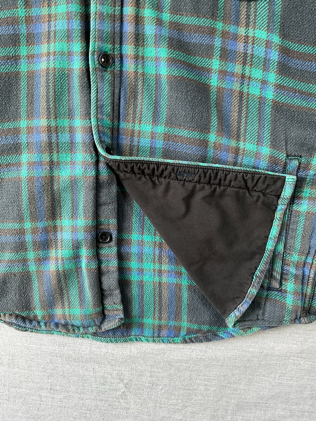 RVCA Men's Long Sleeve Button Up Flannel Shirt in Green and Blue.