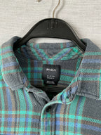 RVCA Men's Long Sleeve Button Up Flannel Shirt in Green and Blue.