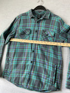 RVCA Men's Long Sleeve Button Up Flannel Shirt in Green and Blue.