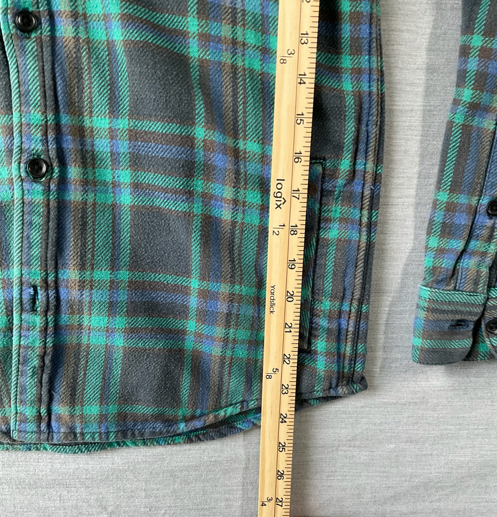 RVCA Men's Long Sleeve Button Up Flannel Shirt in Green and Blue.