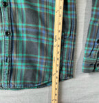 RVCA Men's Long Sleeve Button Up Flannel Shirt in Green and Blue.