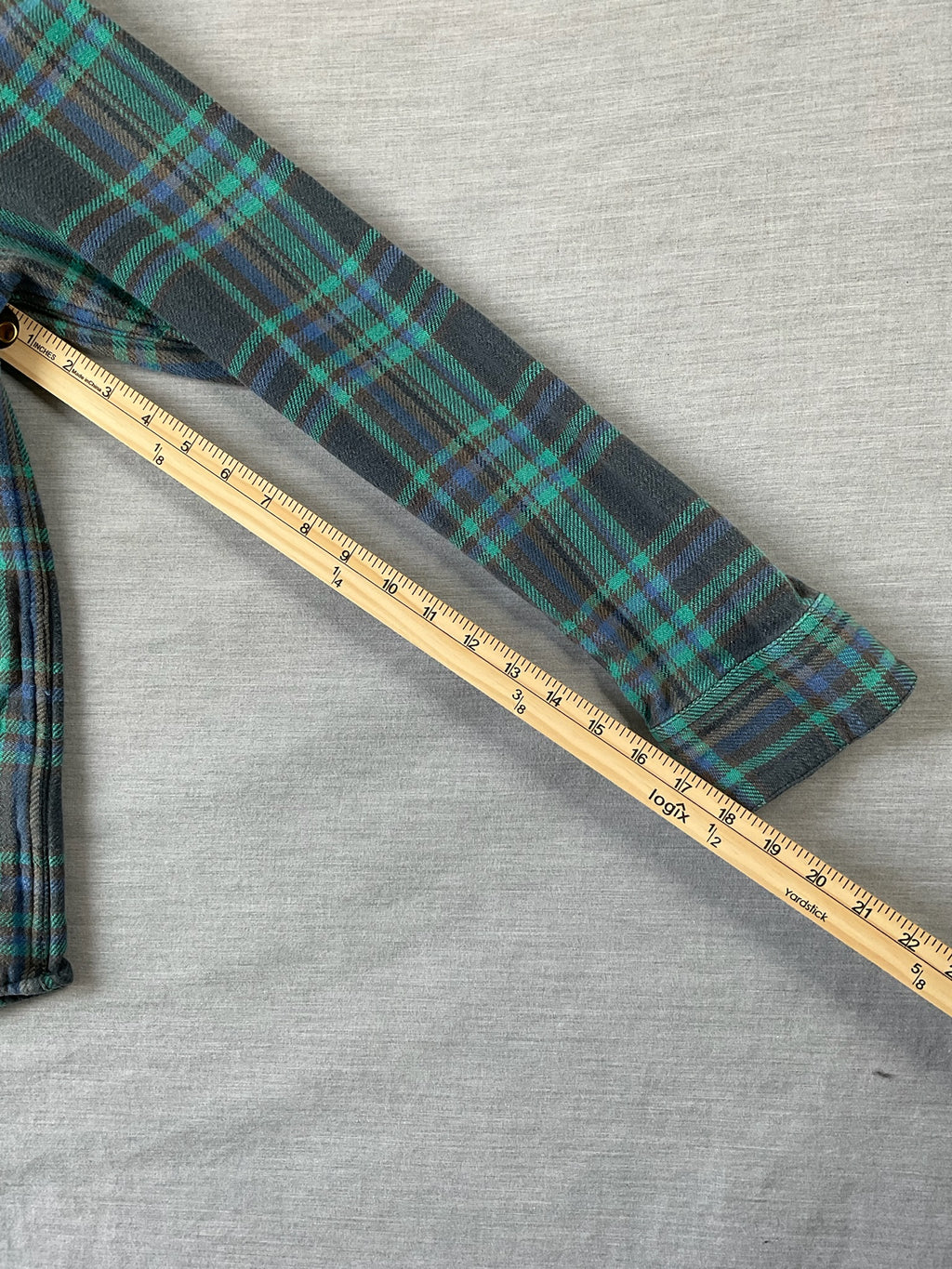 RVCA Men's Long Sleeve Button Up Flannel Shirt in Green and Blue.