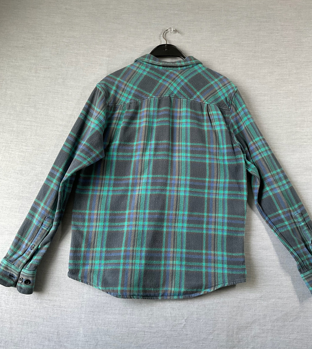 RVCA Men's Long Sleeve Button Up Flannel Shirt in Green and Blue.