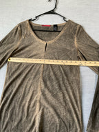 BKE Red Women’s Burnout Style Long Sleeve Top – Earthy Brown/Tan, Small
