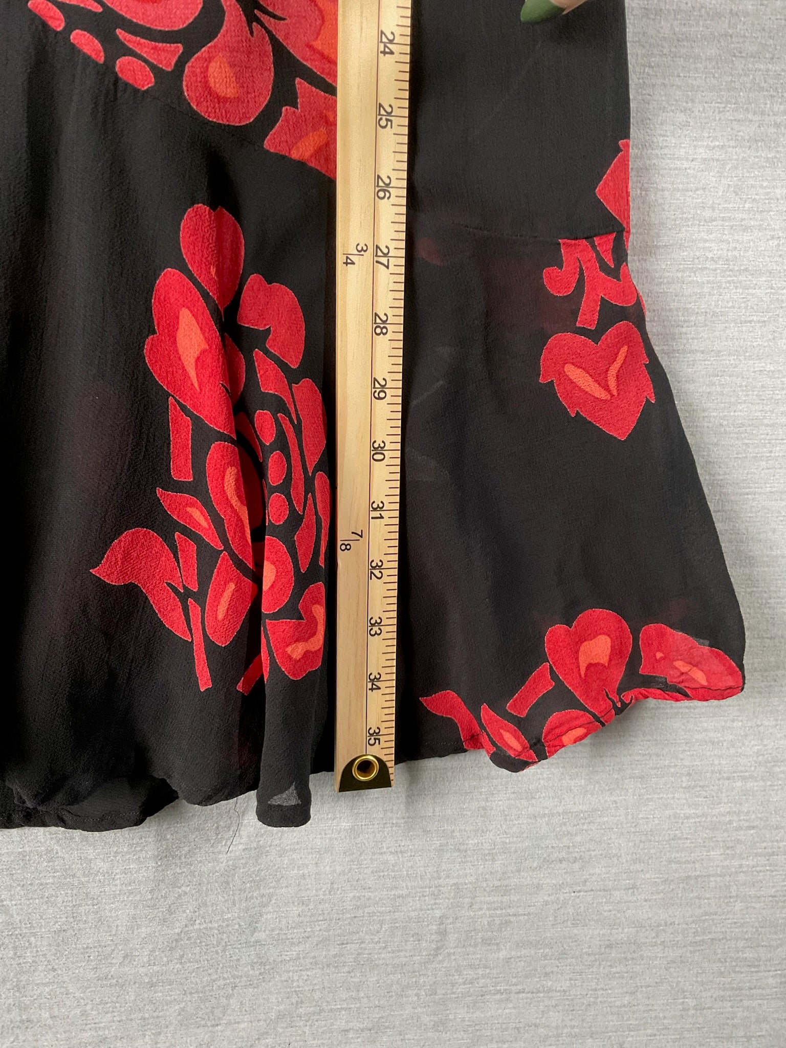 Women's Long Flared Bottom Black Skirt with Orange Flowers