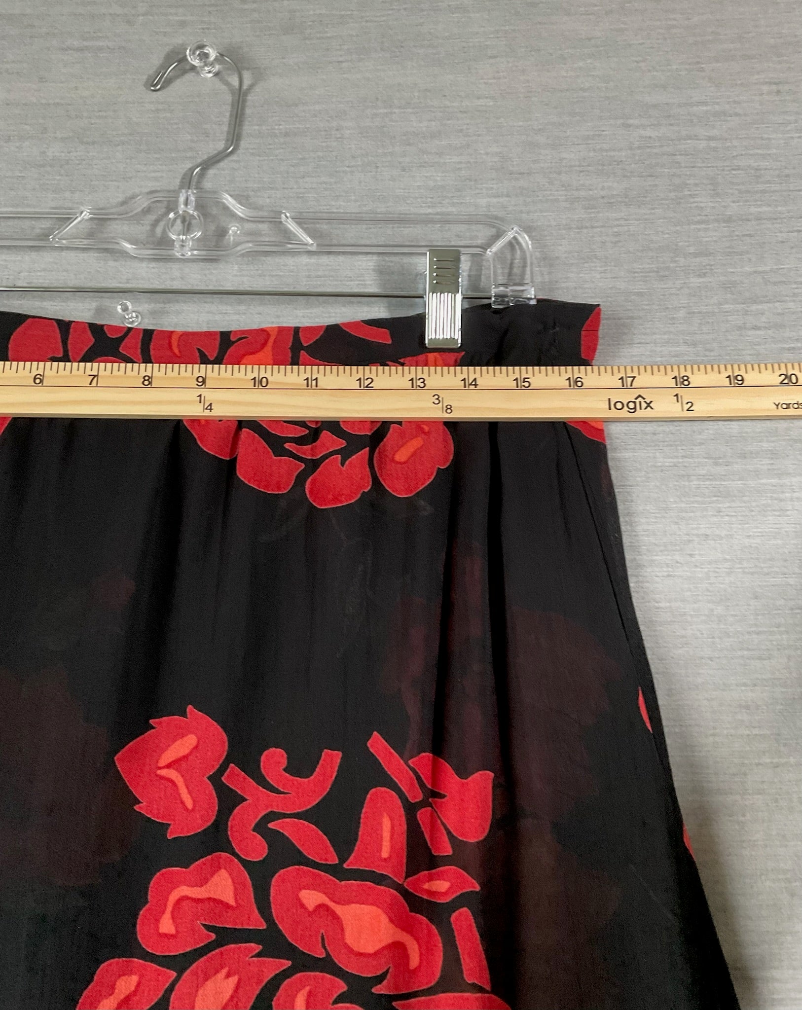 Women's Long Flared Bottom Black Skirt with Orange Flowers