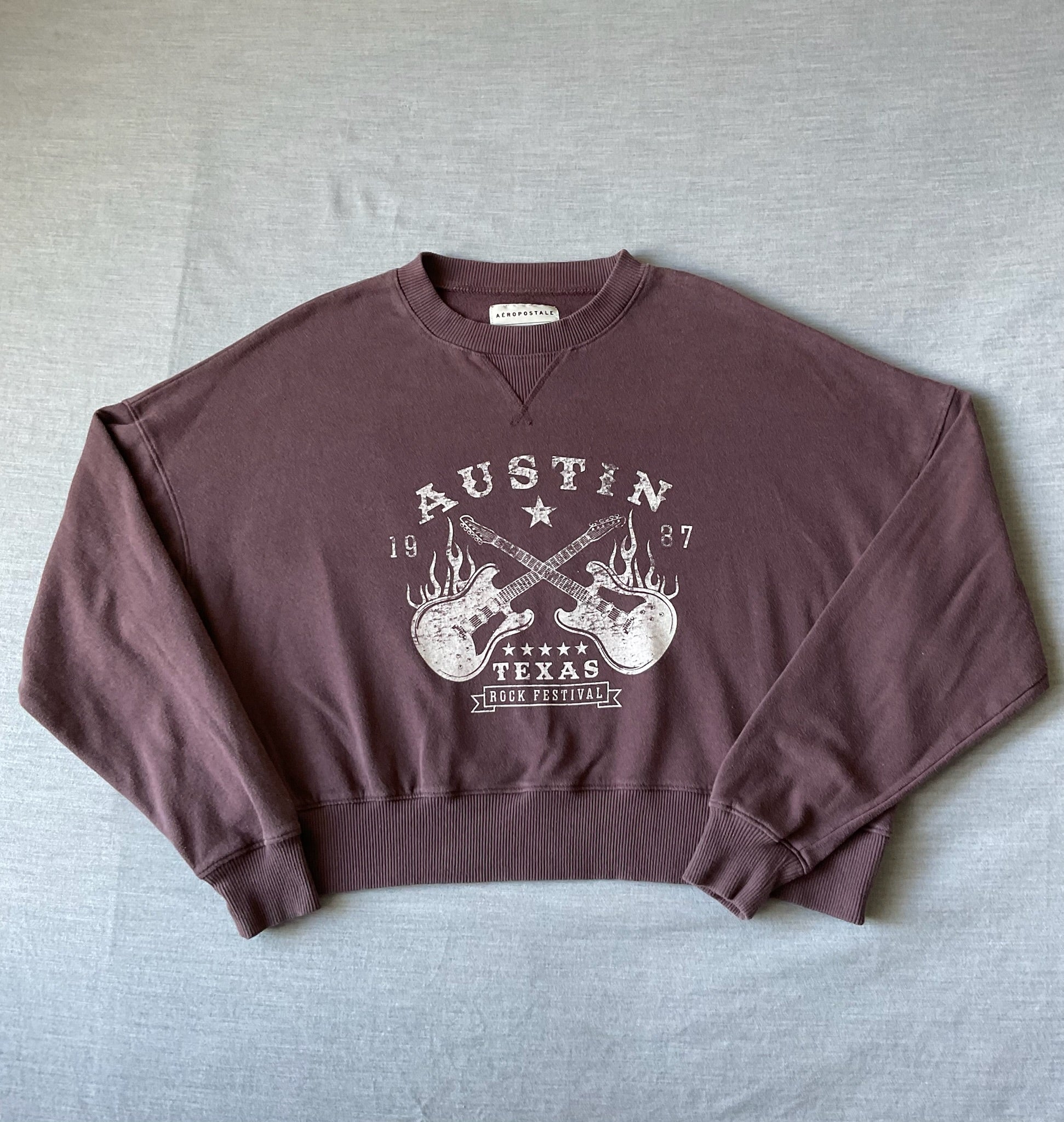 Aeropostale Women's Graphic Crew Neck Sweatshirt - Maroon Austin Print