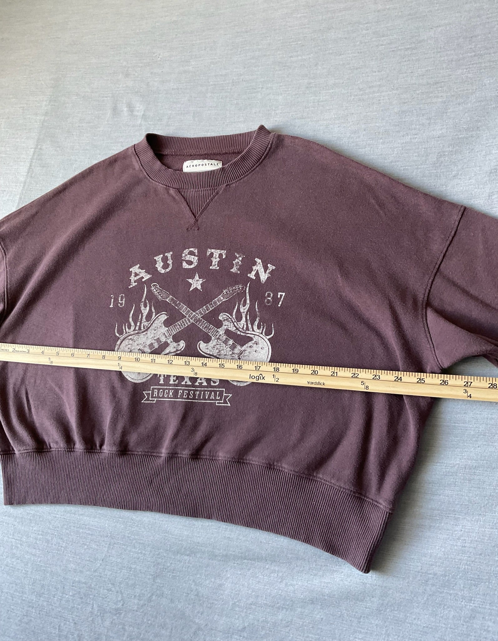 Aeropostale Women's Graphic Crew Neck Sweatshirt - Maroon Austin Print