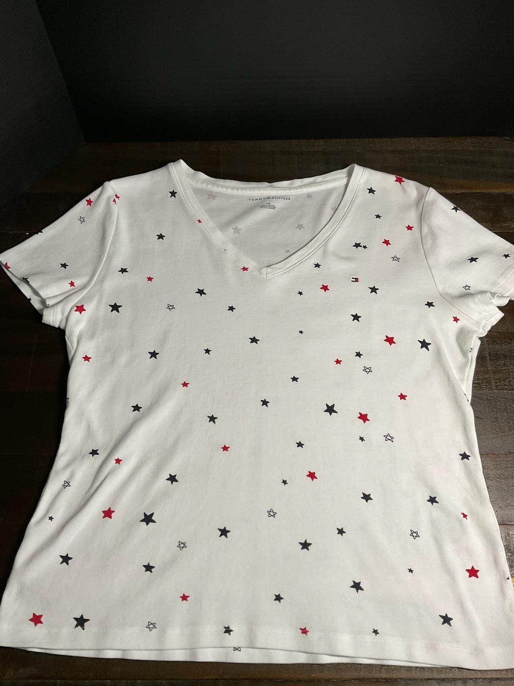 Tommy Hilfiger Women’s Star Print Short Sleeve Tee – White, Size Large