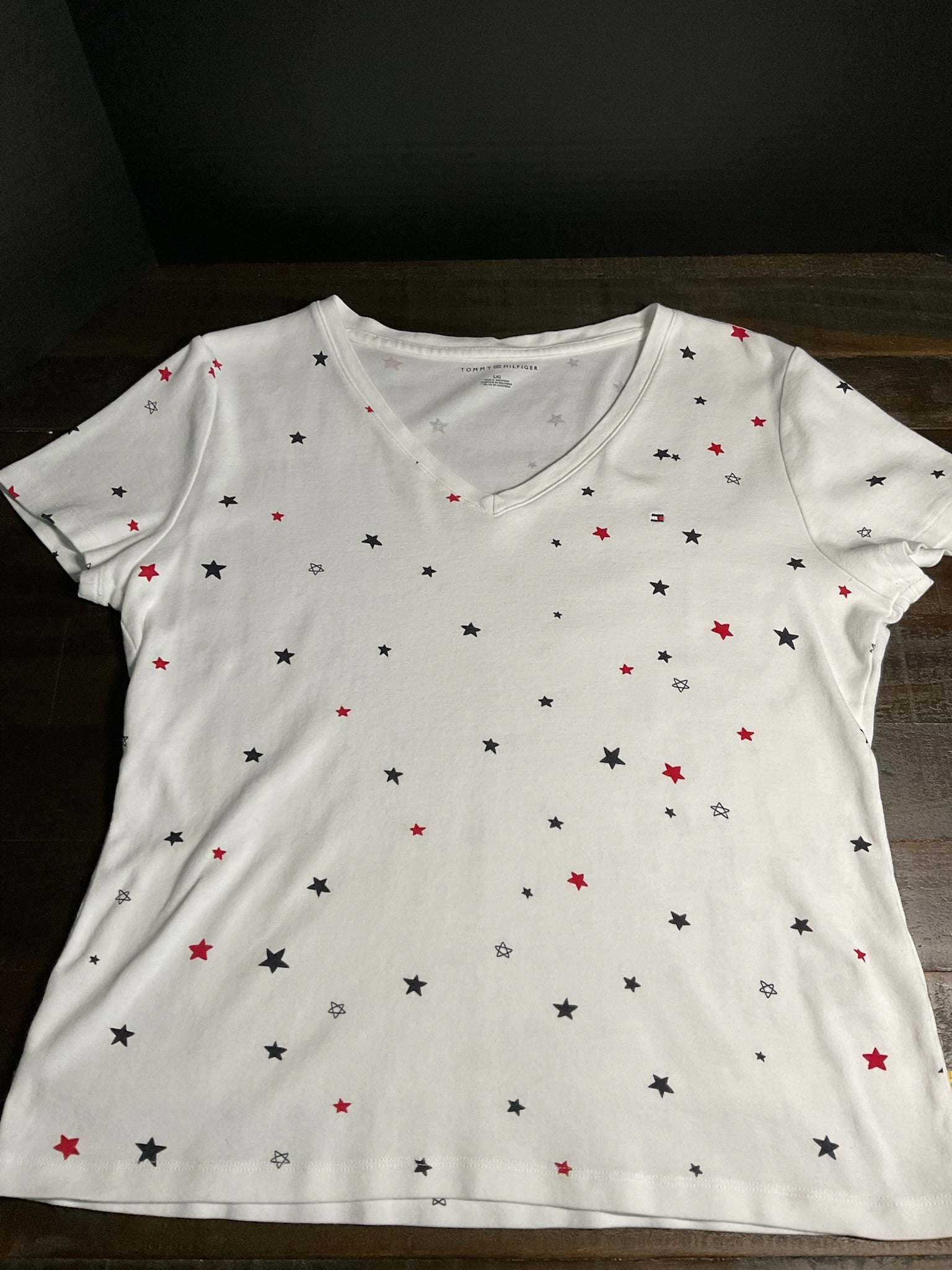 Tommy Hilfiger Women’s Star Print Short Sleeve Tee – White, Size Large
