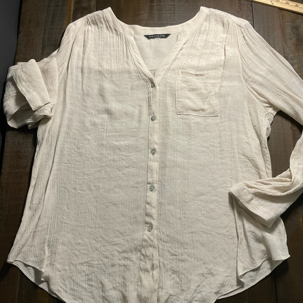 Zac and Rachel Women's Long Sleeve Button Up Gauze Beige Blouse. Size Large