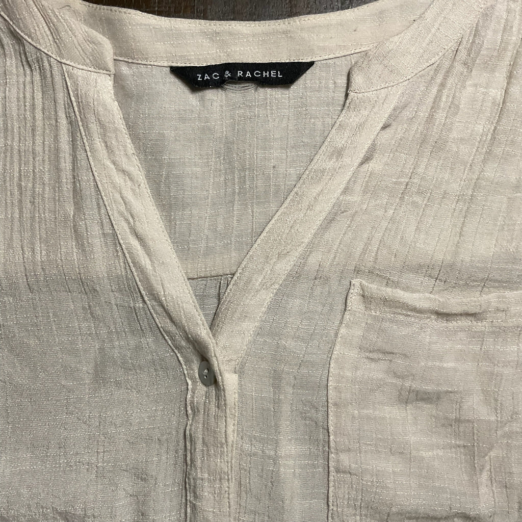 Zac and Rachel Women's Long Sleeve Button Up Gauze Beige Blouse. Size Large
