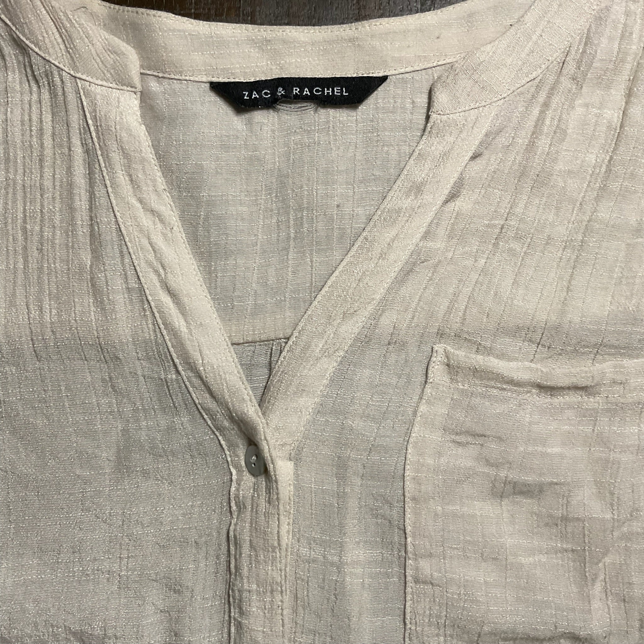 Zac and Rachel Women's Long Sleeve Button Up Gauze Beige Blouse. Size Large