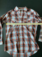 Ely Cattleman Men's Button Up Long Sleeve Burnt Orange Plaid Shirt.