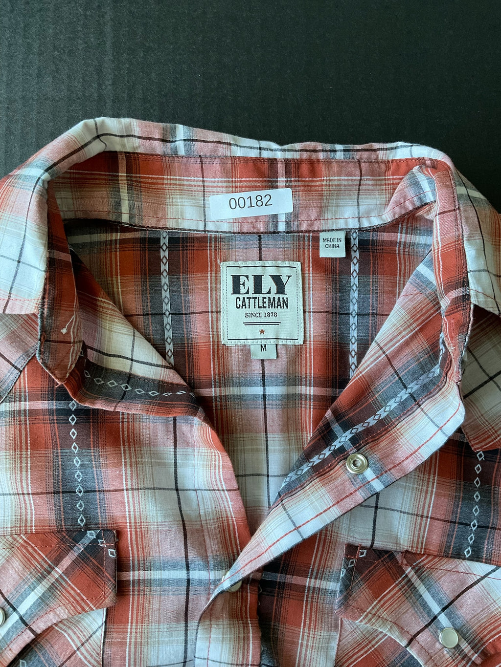 Ely Cattleman Men's Button Up Long Sleeve Burnt Orange Plaid Shirt.
