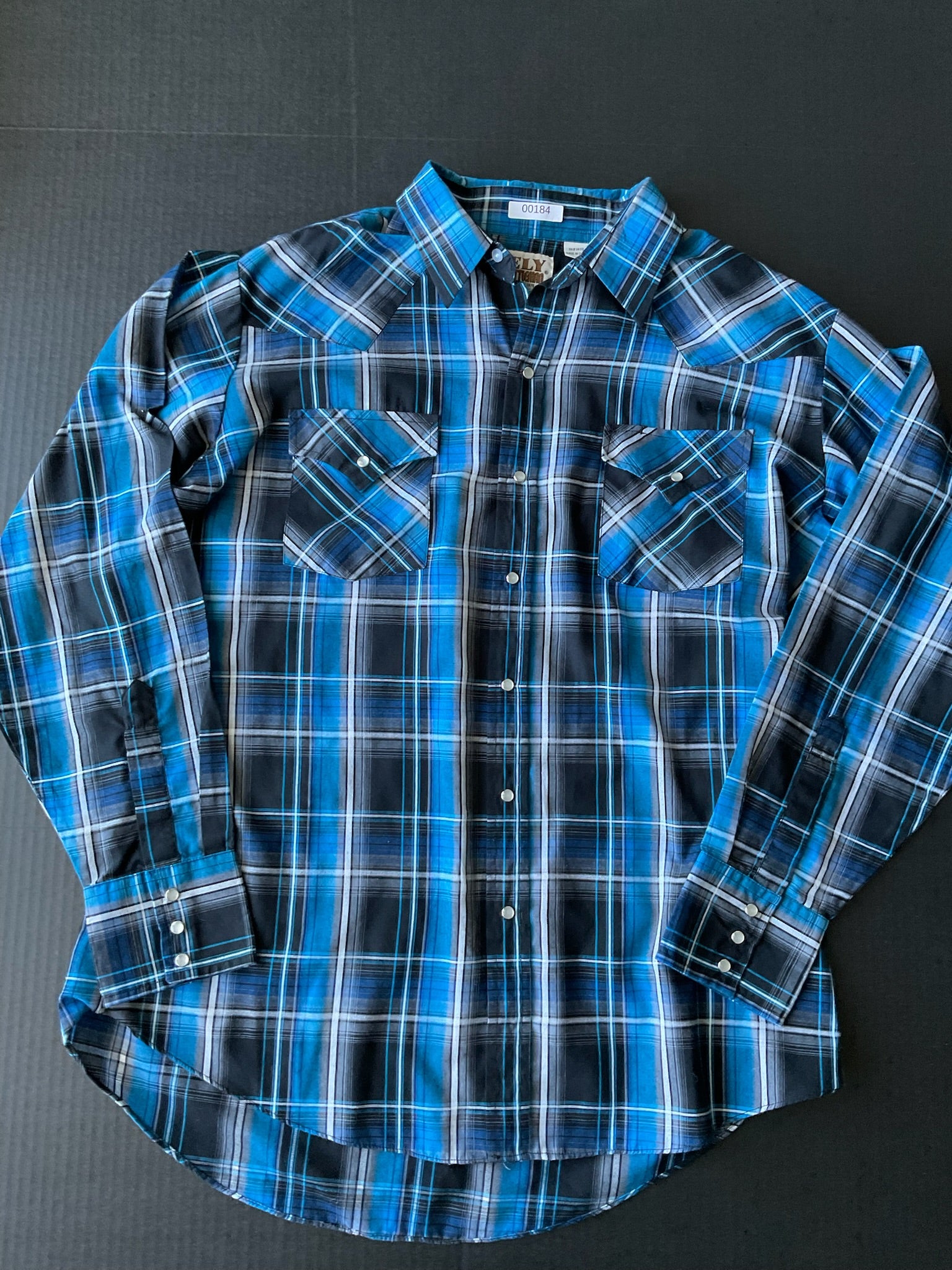 Ely Cattleman Men's Western Style Long Sleeve Button Up Blue Plaid. Size Large