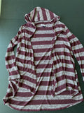 T/O Women’s Long Sleeve Cardigan in a vibrant Maroon Stripe. Size Large