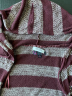 T/O Women’s Long Sleeve Cardigan in a vibrant Maroon Stripe. Size Large