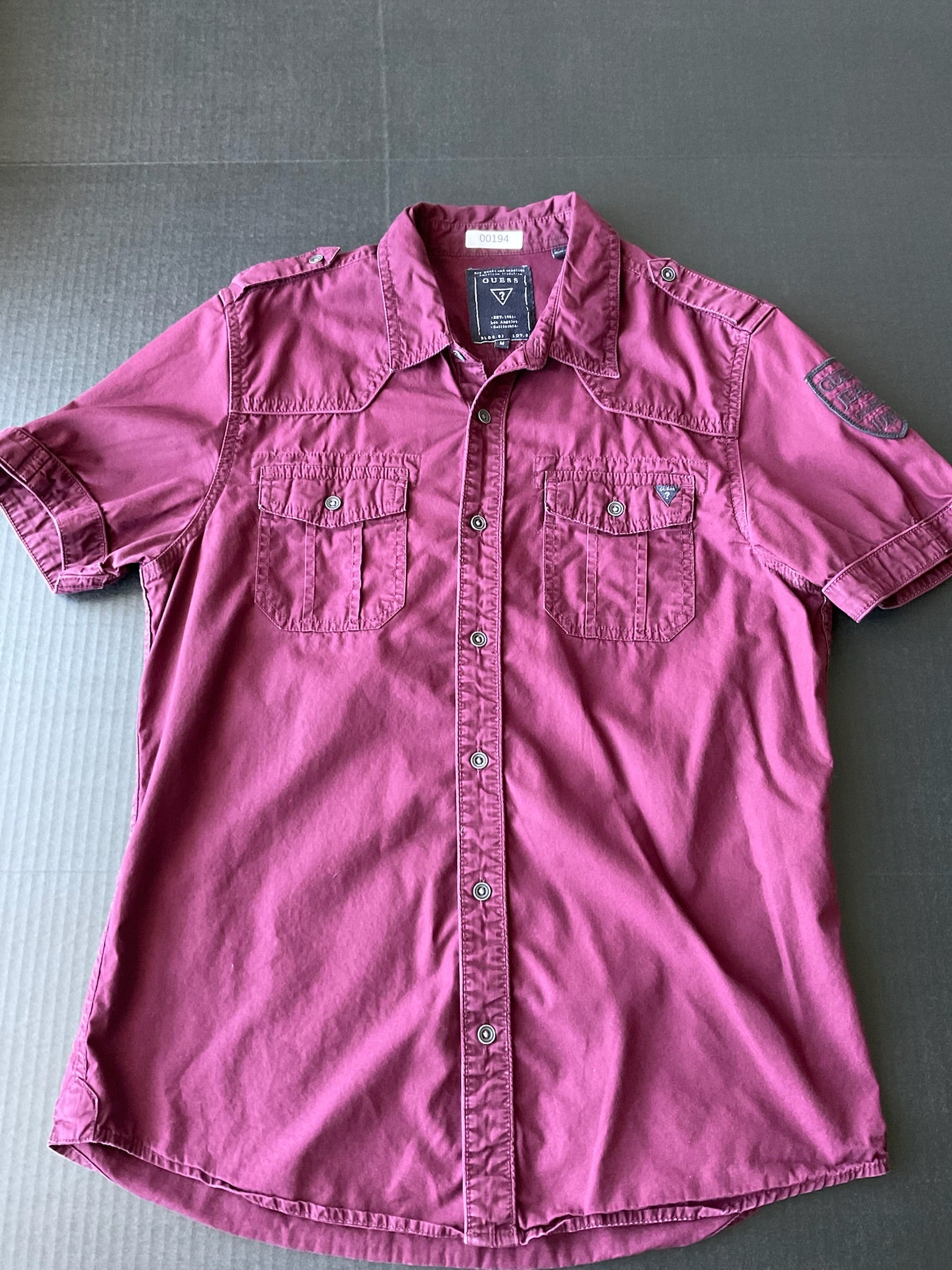 Guess Men's Long Sleeve Button Up Maroon Shirt. Size Medium