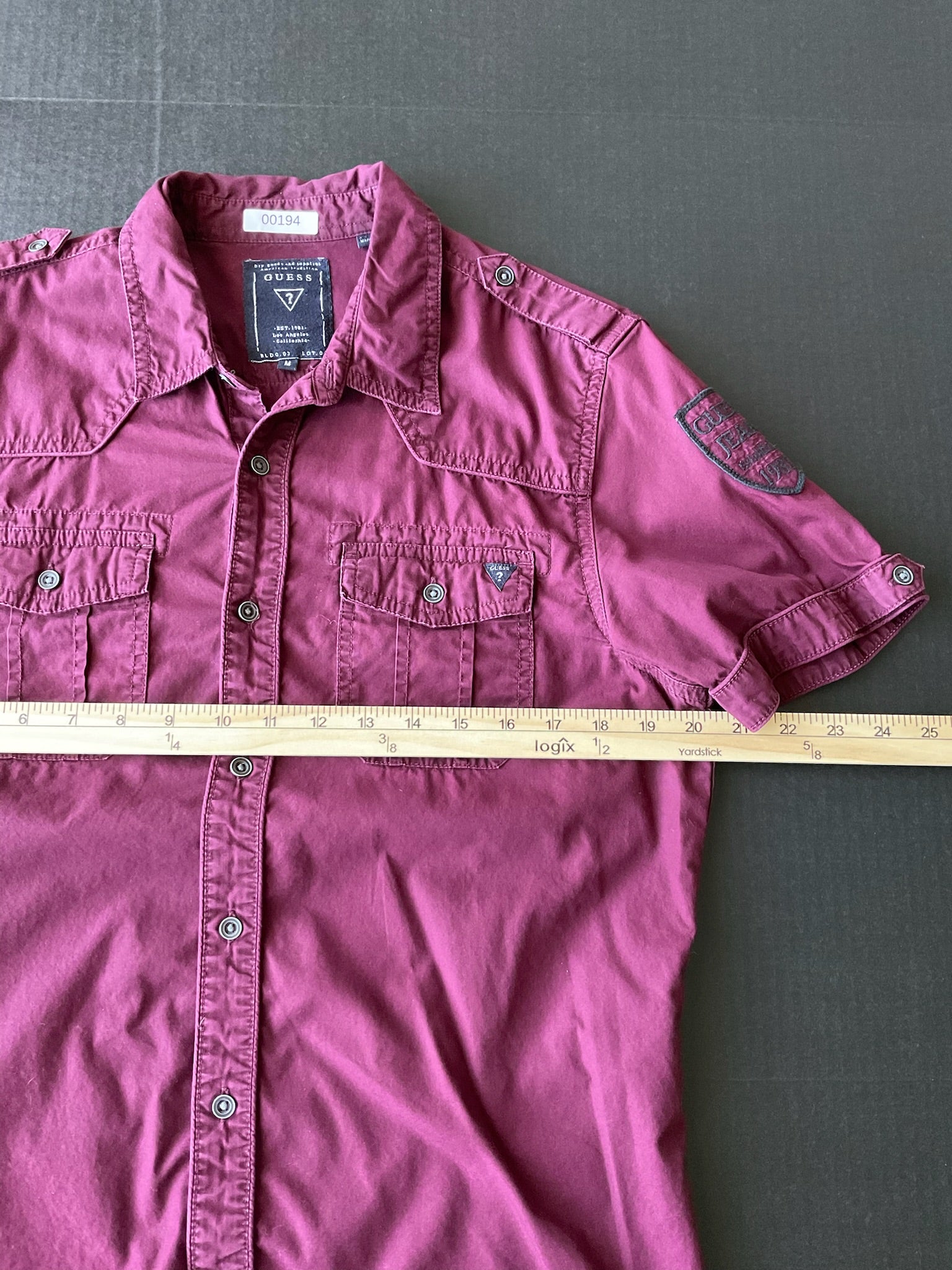 Guess Men's Long Sleeve Button Up Maroon Shirt. Size Medium