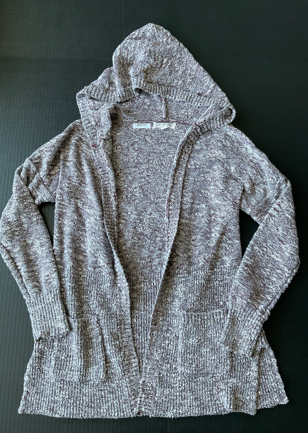 Pink Rose Women's Long Sleeve Cardigan in Burgundy and White. Size Medium